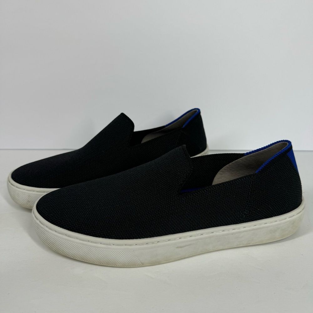 Rothy’s The Original Slip On Sneaker Black Knit Heel Stripe Women’s Size 5.5
